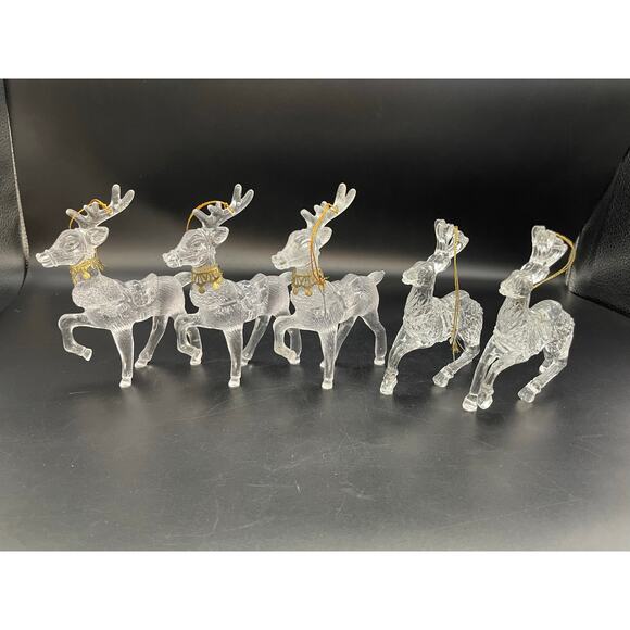 Vintage Set of 5 Acrylic Reindeer Christmas Ornaments - Picture 1 of 5
